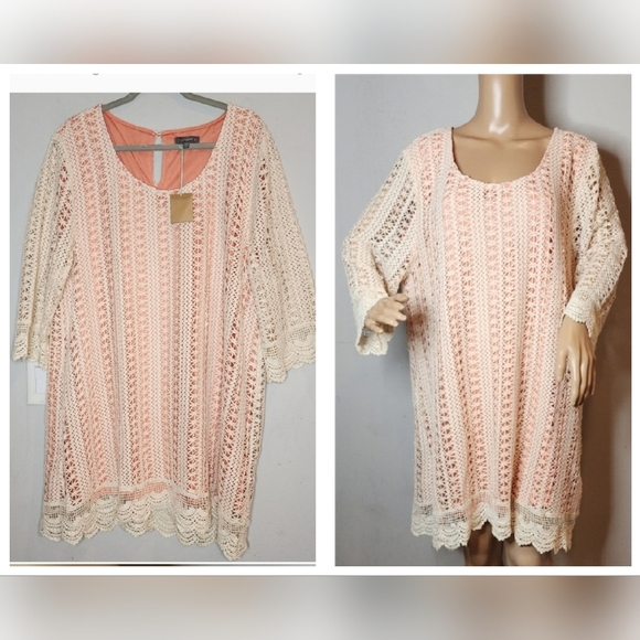 Umgee Crochet Lace Shift Mini dress. Cream Peach. Size 2X. New with flaw. - Picture 1 of 16